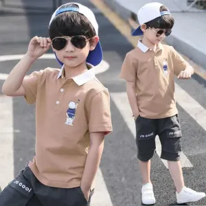 Set Boy Clothing 2021 Summer Casual Cotton Kids Turn-down Top   Black Shorts Toddler Short Sleeve Golf Sports Outfits