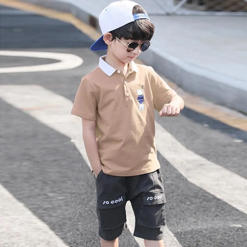 Set Boy Clothing 2021 Summer Casual Cotton Kids Turn-down Top   Black Shorts Toddler Short Sleeve Golf Sports Outfits