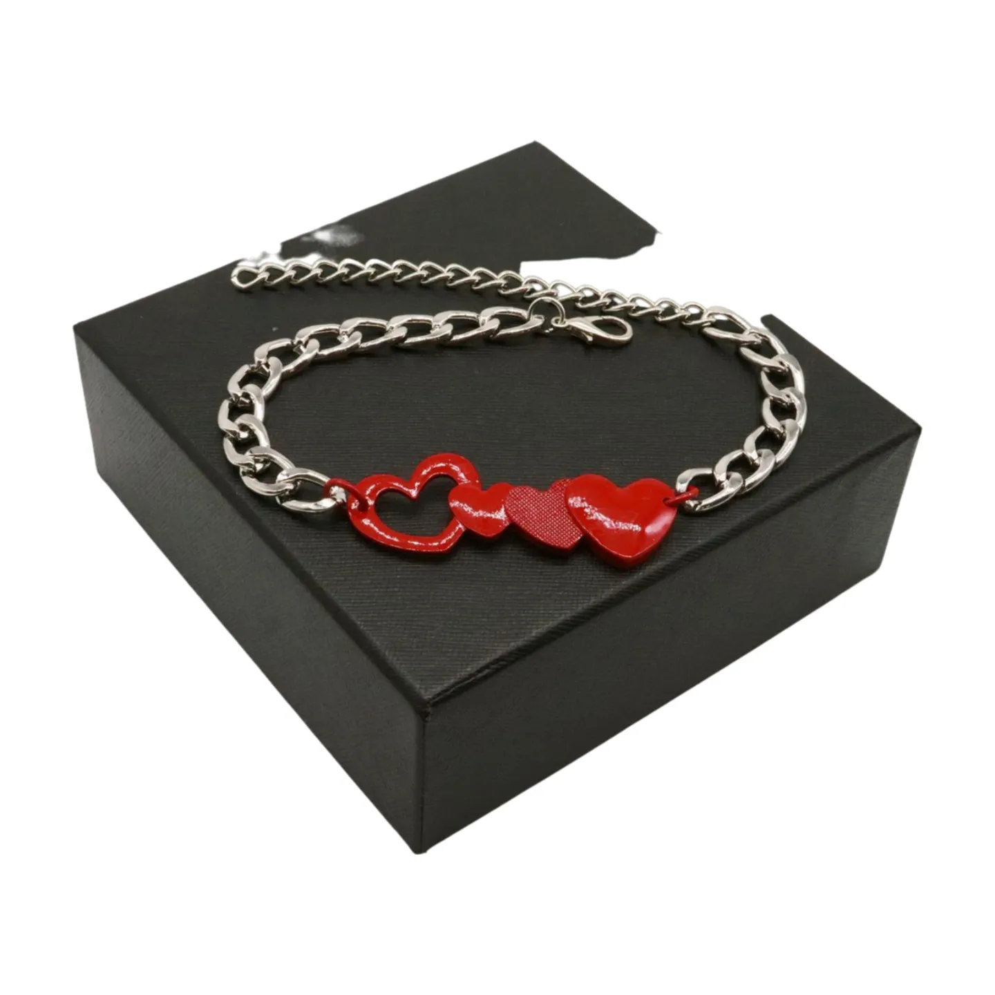 Silver Metal Boot Chain Bracelet Shoe Red Heart Charm