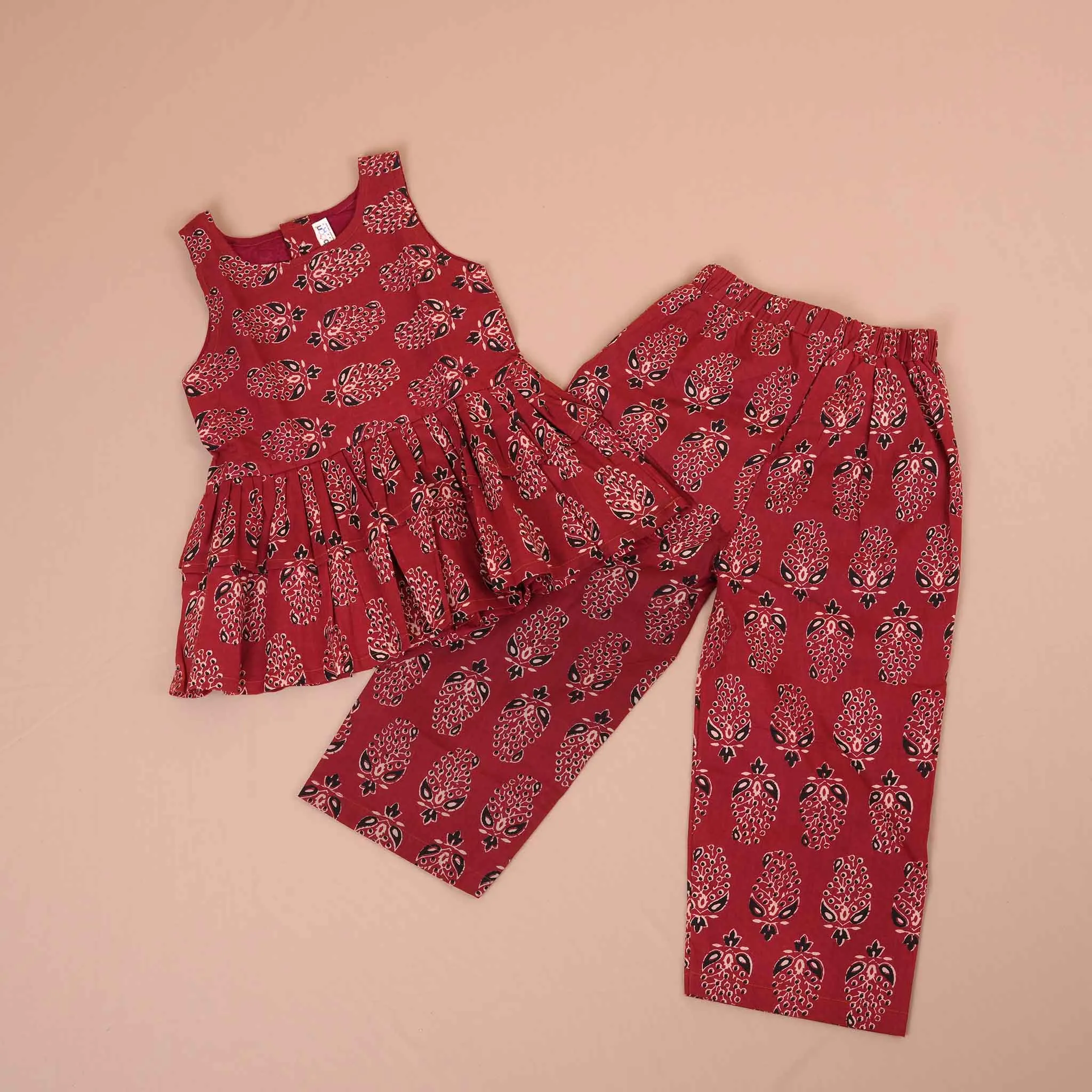 Stylish Maroon Paisley Cotton Girls CO-ORD SET – Playful & Elegant
