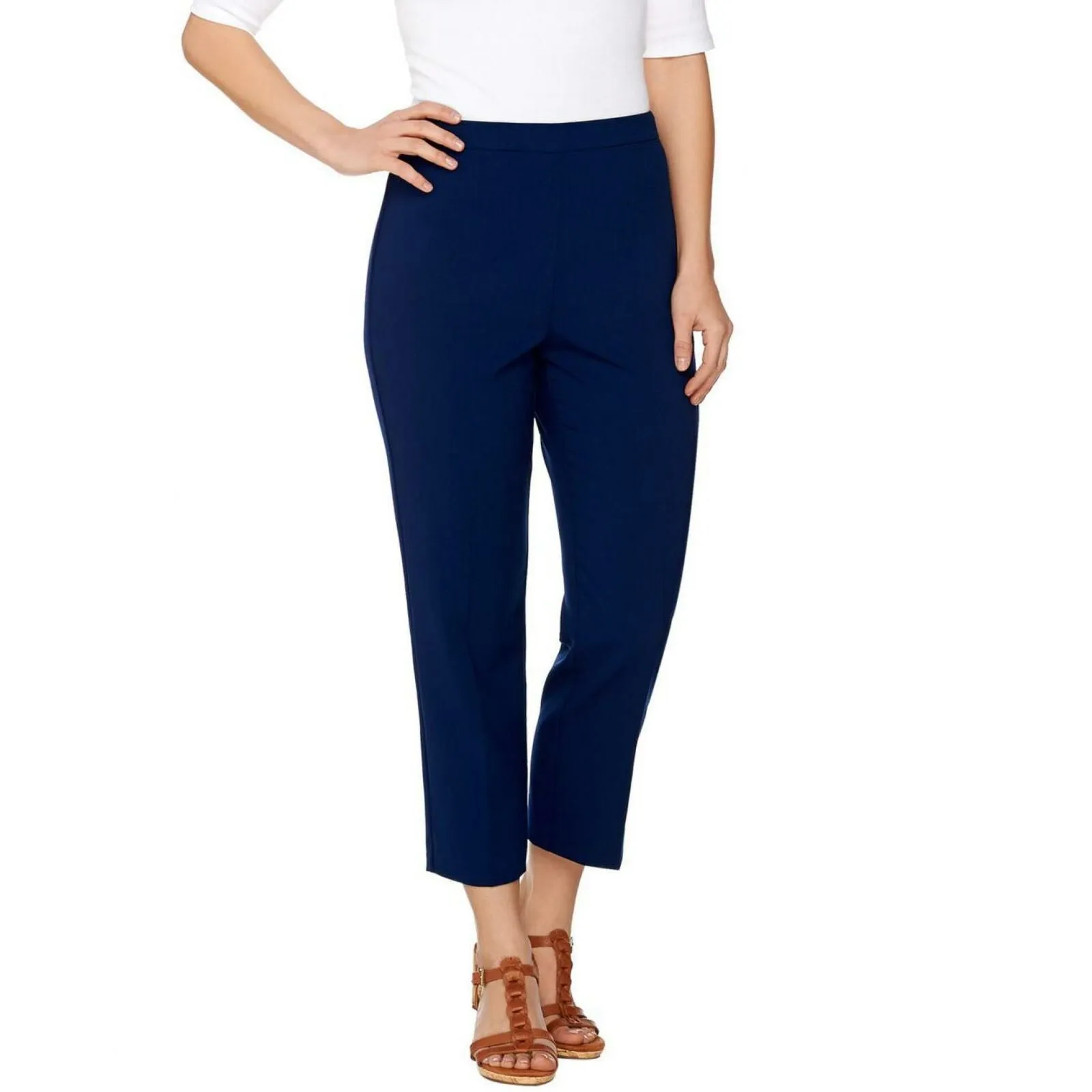 Susan Graver Chelsea Stretch Comfort Waist Side Zip Crop Pants