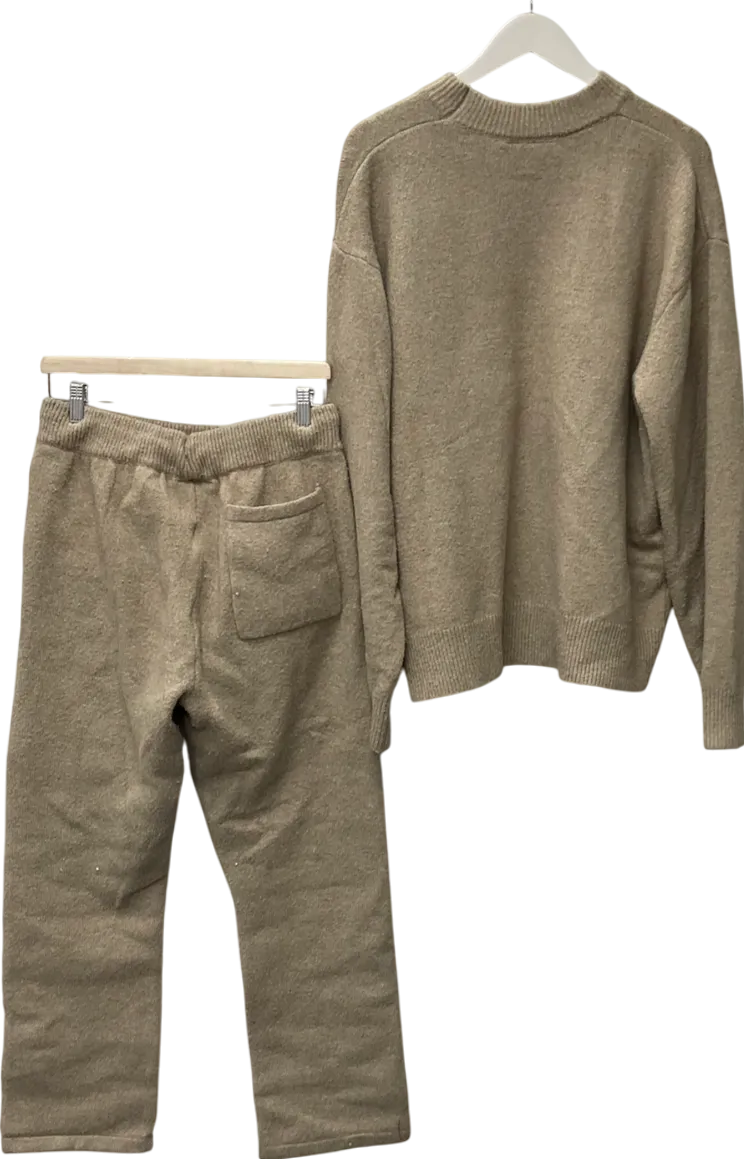 The Couture Club Beige Branded Drawstring-waist Knitted Trousers & Fluffy Emblem Jumper UK M/L