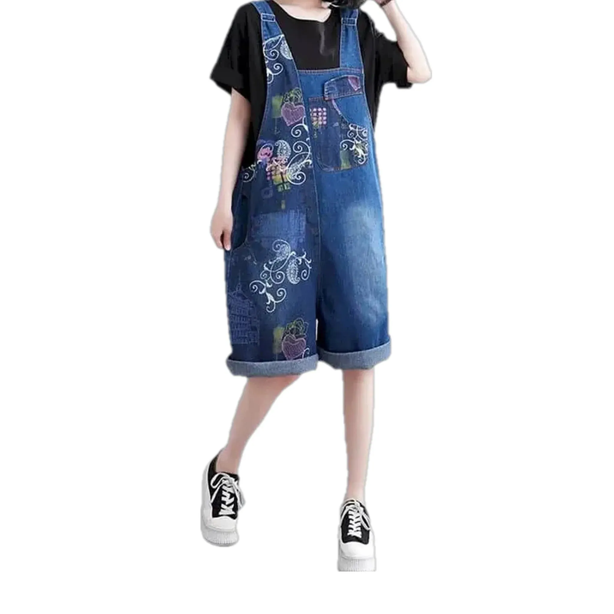 Trendy baggy-leg jean overall for women