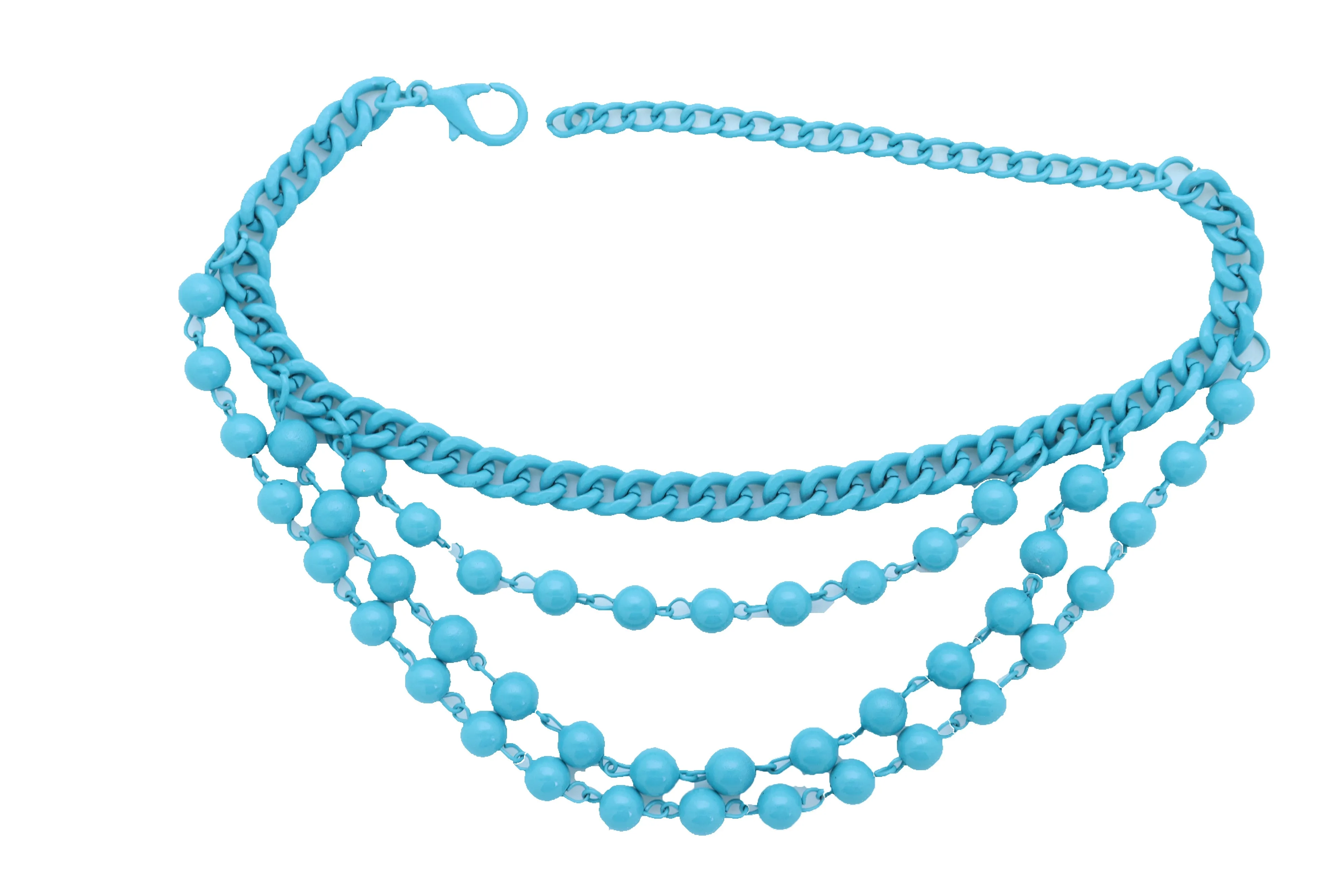 Turquoise Blue Metal Chain Boot Bracelet Anklet Shoe Balls Charm Jewelry