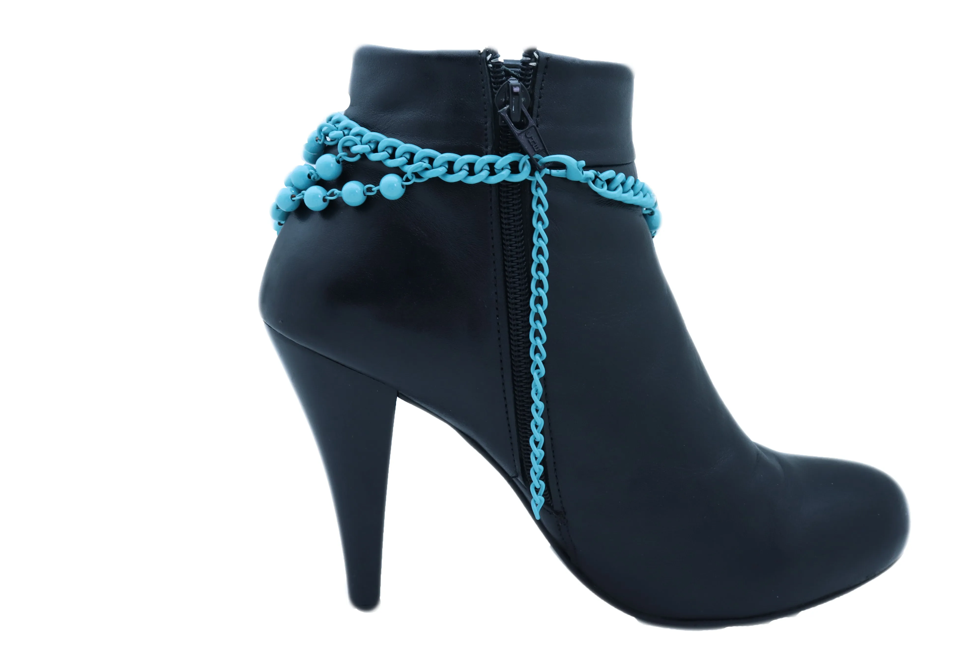 Turquoise Blue Metal Chain Boot Bracelet Anklet Shoe Balls Charm Jewelry