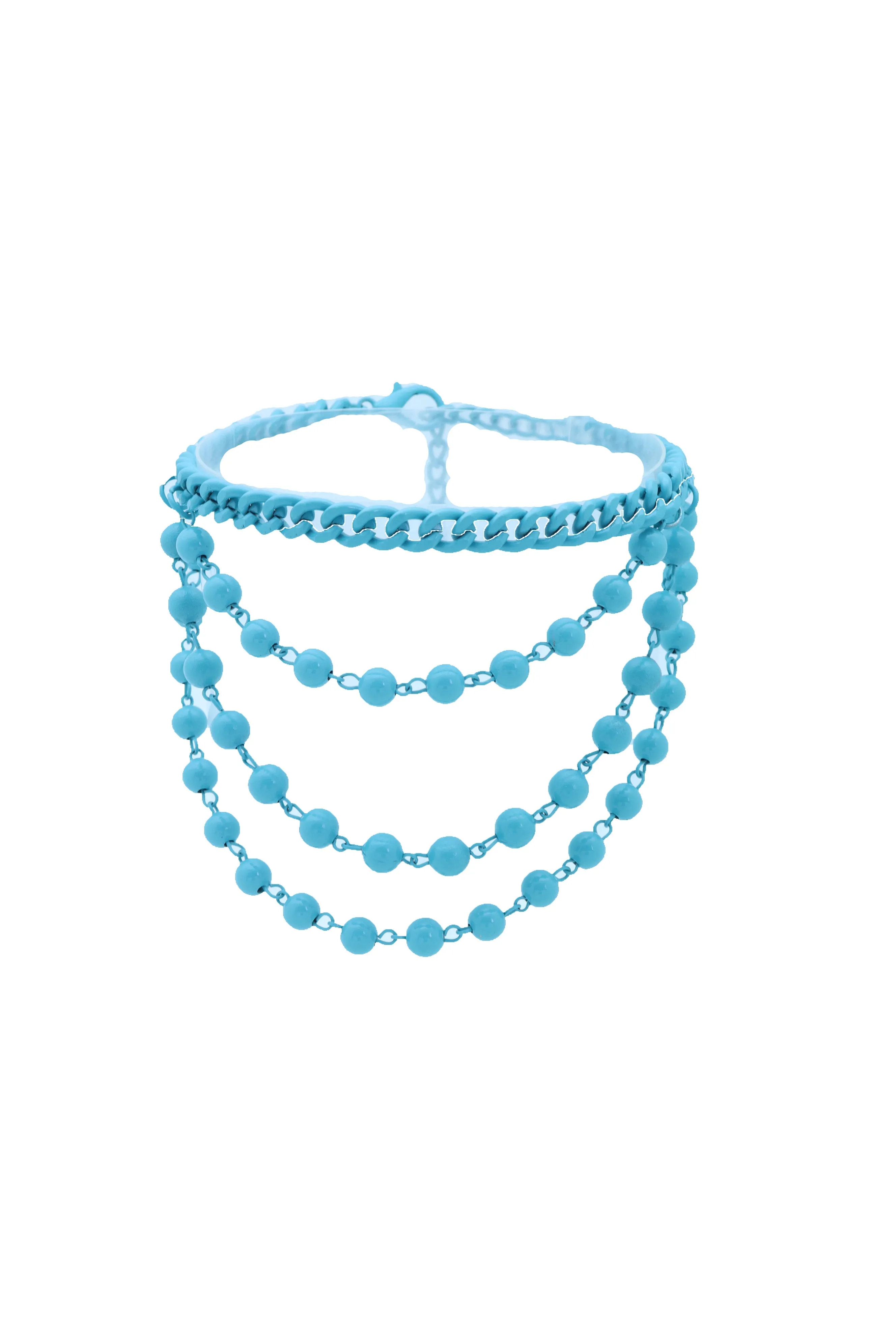 Turquoise Blue Metal Chain Boot Bracelet Anklet Shoe Balls Charm Jewelry
