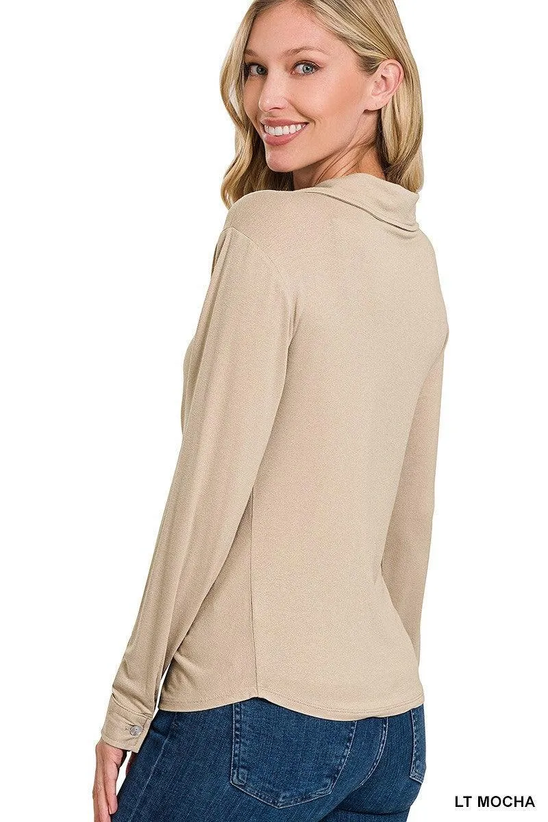 Ultra-Comfy Stretchy Ruched Button-Down Shirt