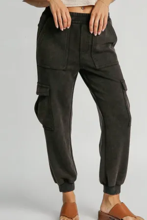 Umgee Mineral Washed Elastic Waist Cargo Pants (Plus Size)