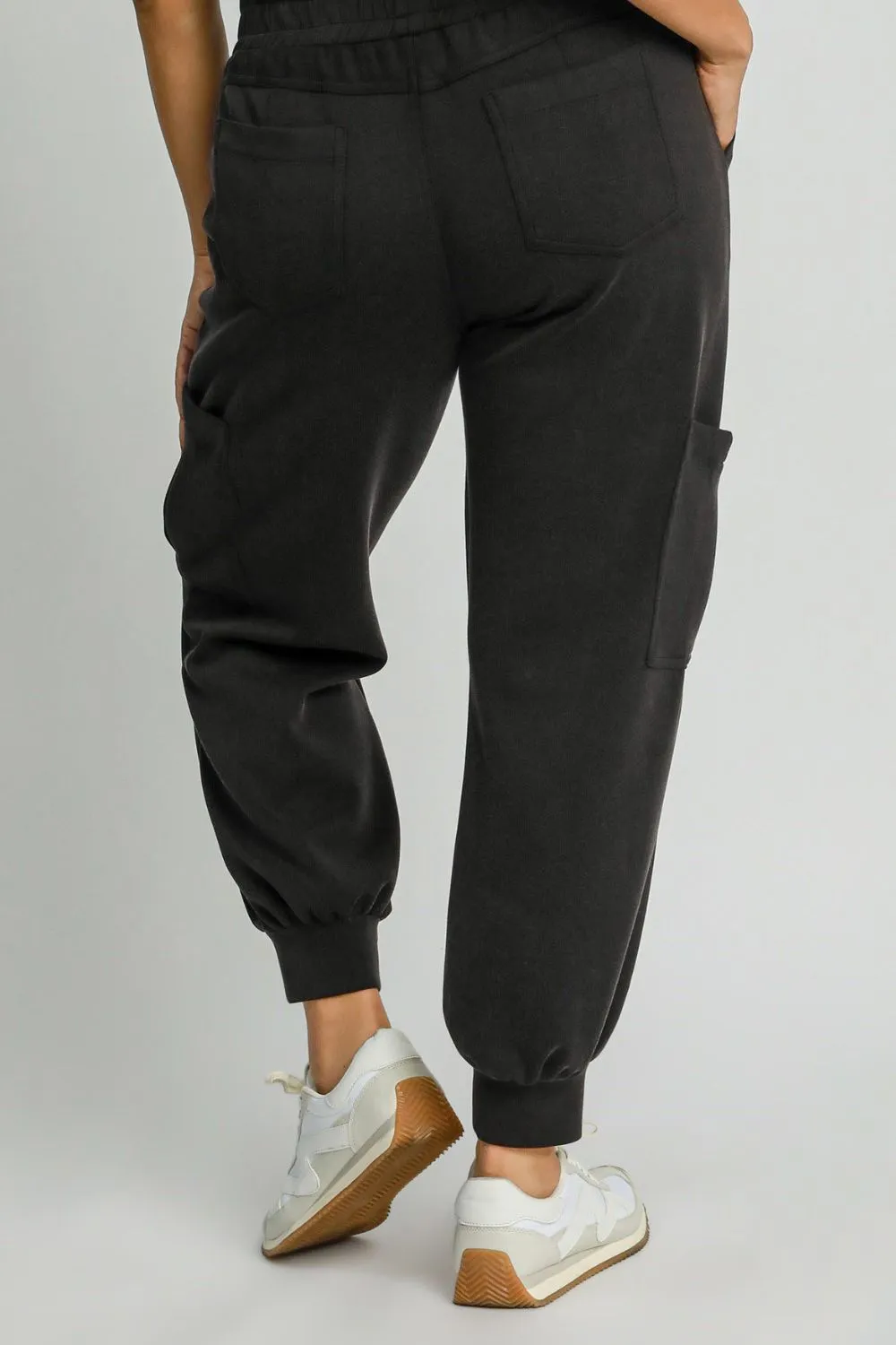 Umgee Mineral Washed Elastic Waist Cargo Pants (Plus Size)