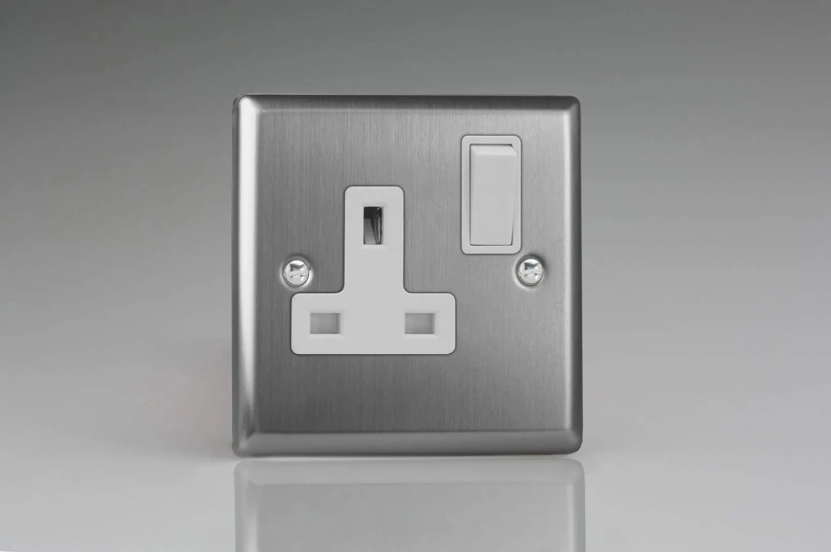 Varilight XT4W 13A Switched Socket Brushed Steel White 1-Gang
