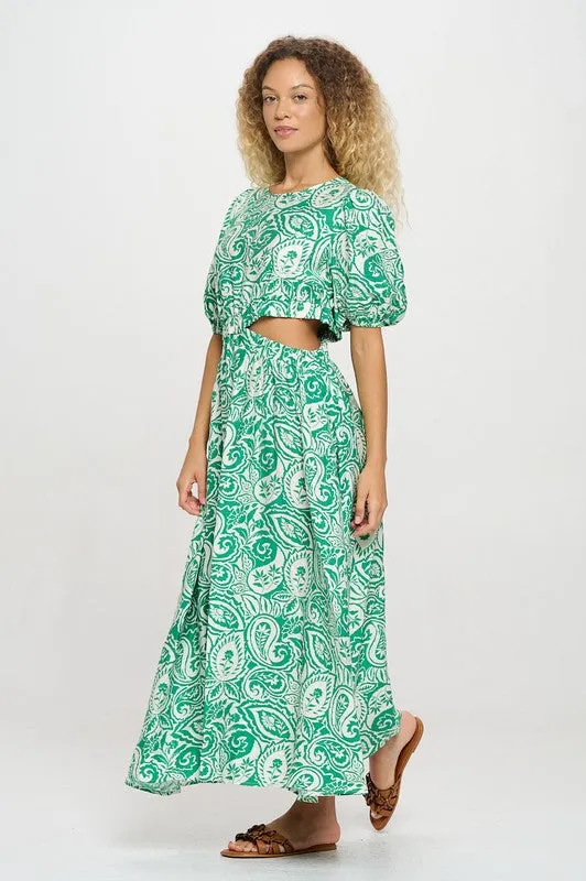 Verdant Paisley Cut-Out Maxi Dress
