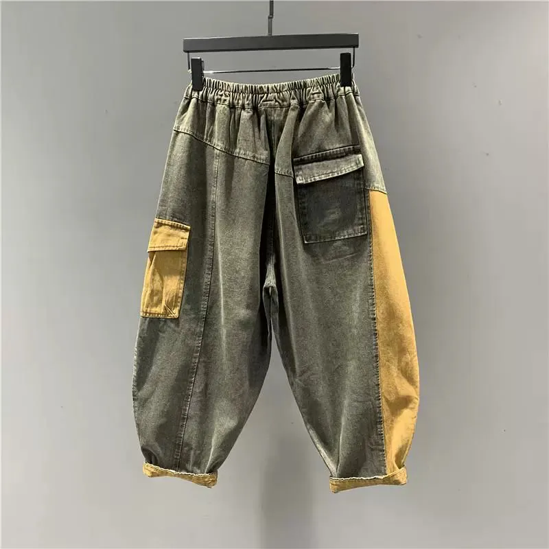 Vibrant Color-Block Women's Denim Pants