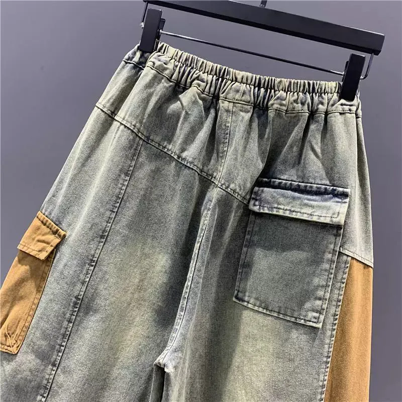 Vibrant Color-Block Women's Denim Pants
