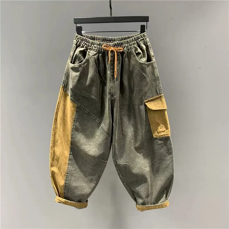 Vibrant Color-Block Women's Denim Pants