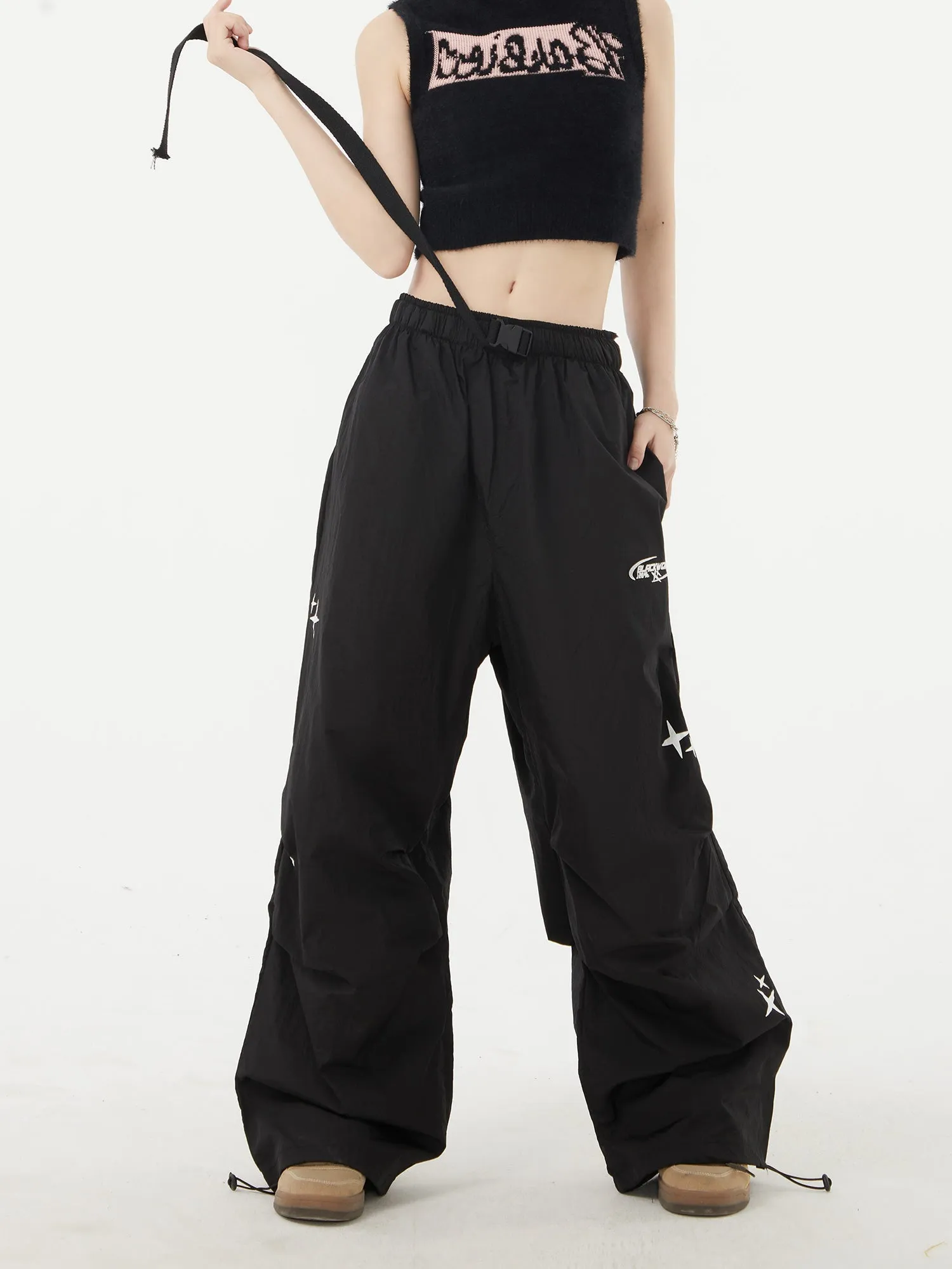 Vintage Star Print Loose Drawstring Sweatpants