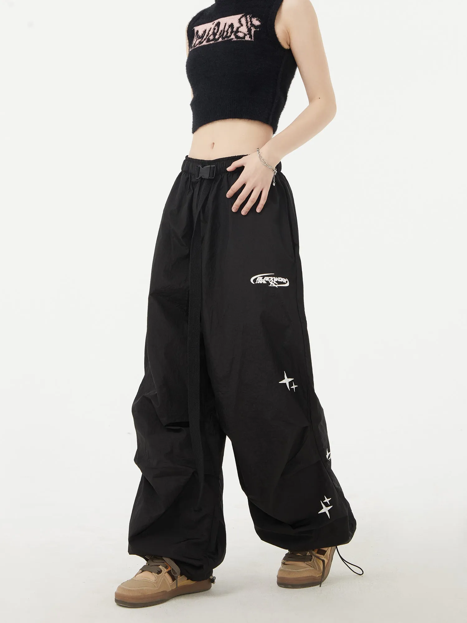 Vintage Star Print Loose Drawstring Sweatpants