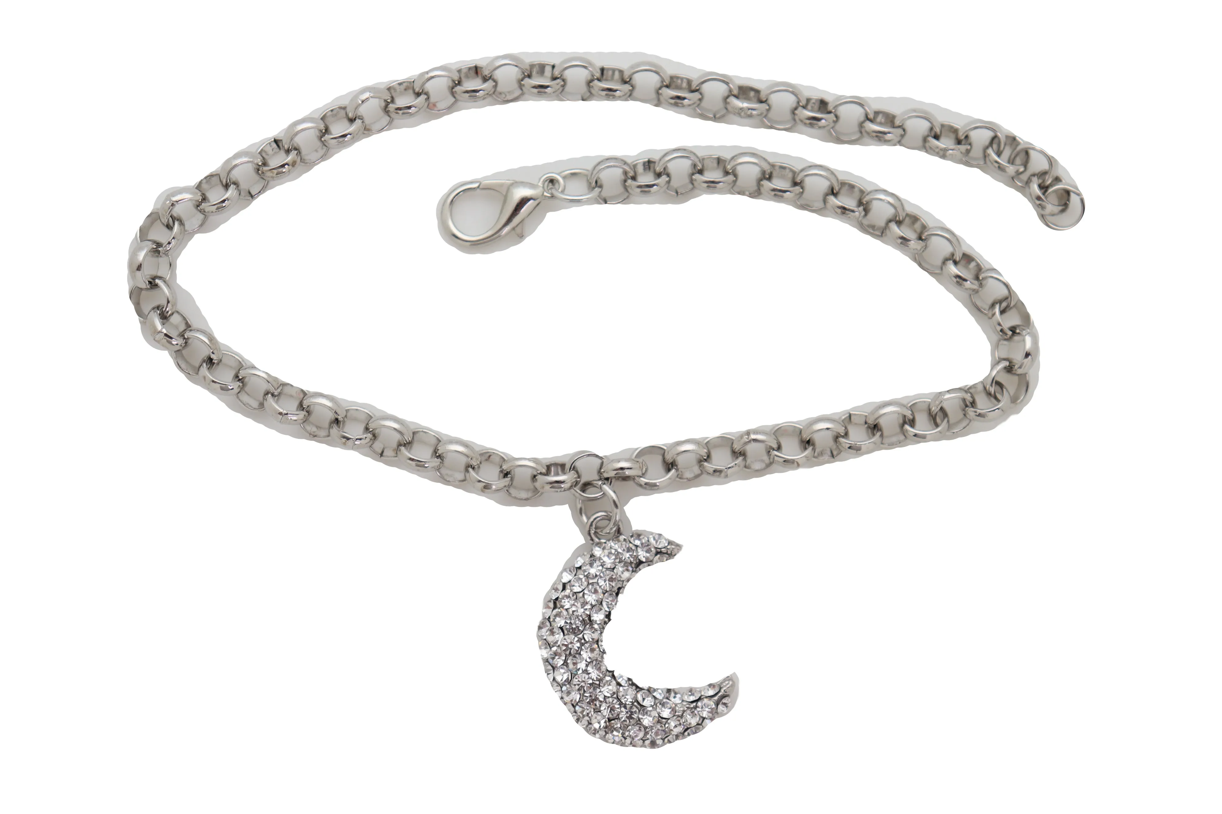 Women Silver Metal Chain Boot Bracelet Shoe Charm Jewelry Bling Shiny Half Moon Decorative Style Jewelry