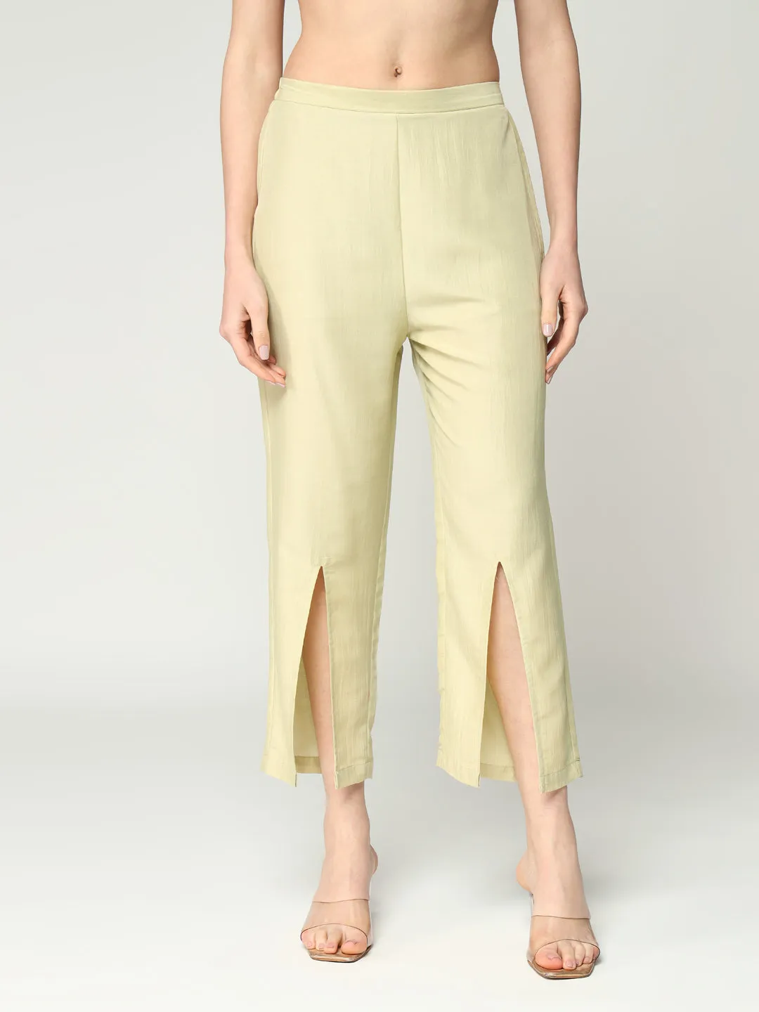 Women's Foil Printed Crop Top With Matching Solid Stylish Pant Set