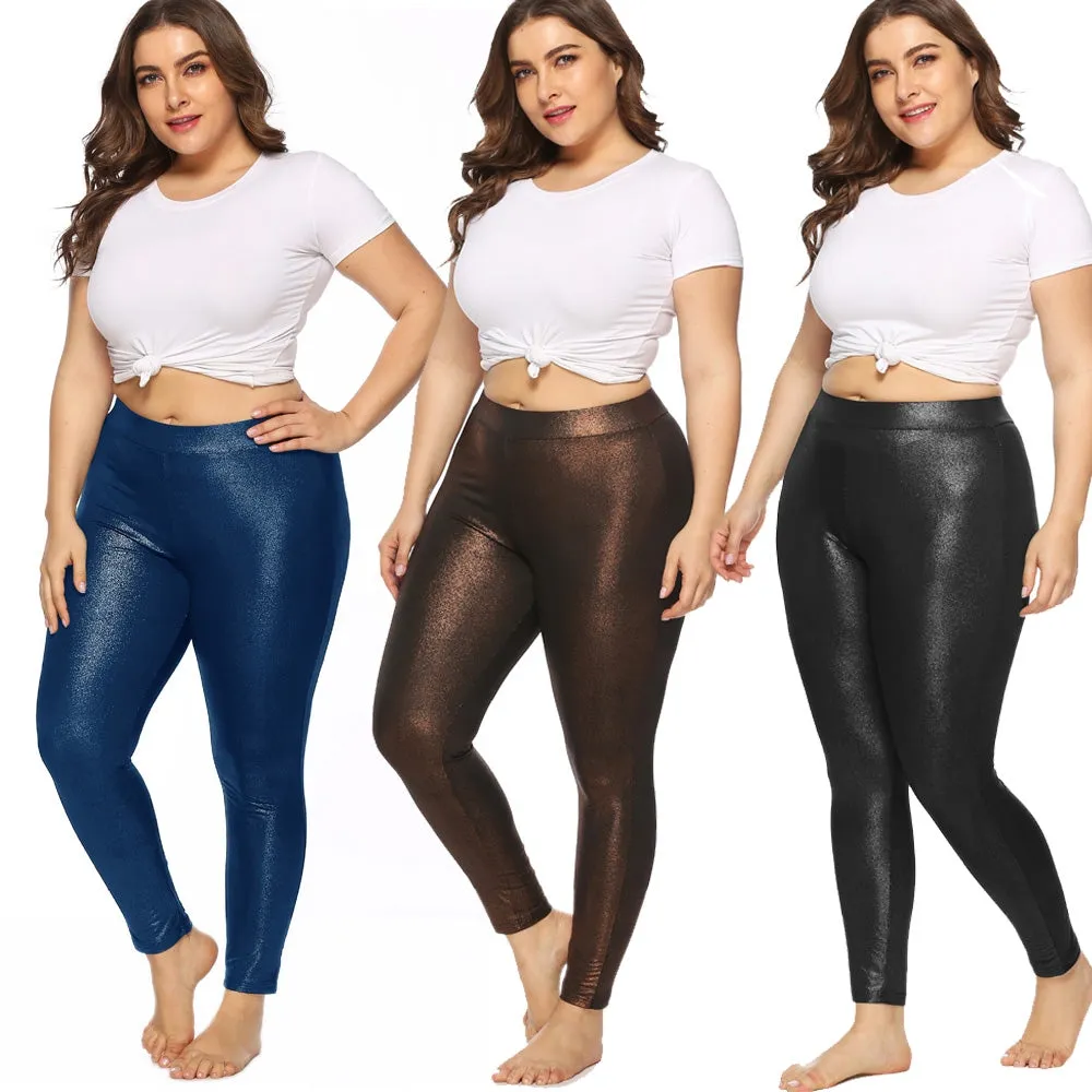 Women\'s Plus Size Capri Leggings Stretch Glistening  Trim Soft Tights NightClub Pants