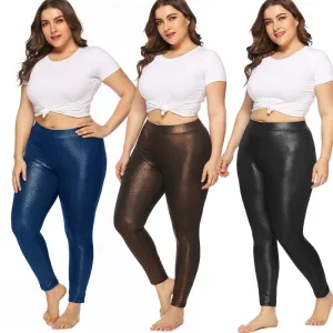 Women\'s Plus Size Capri Leggings Stretch Glistening  Trim Soft Tights NightClub Pants