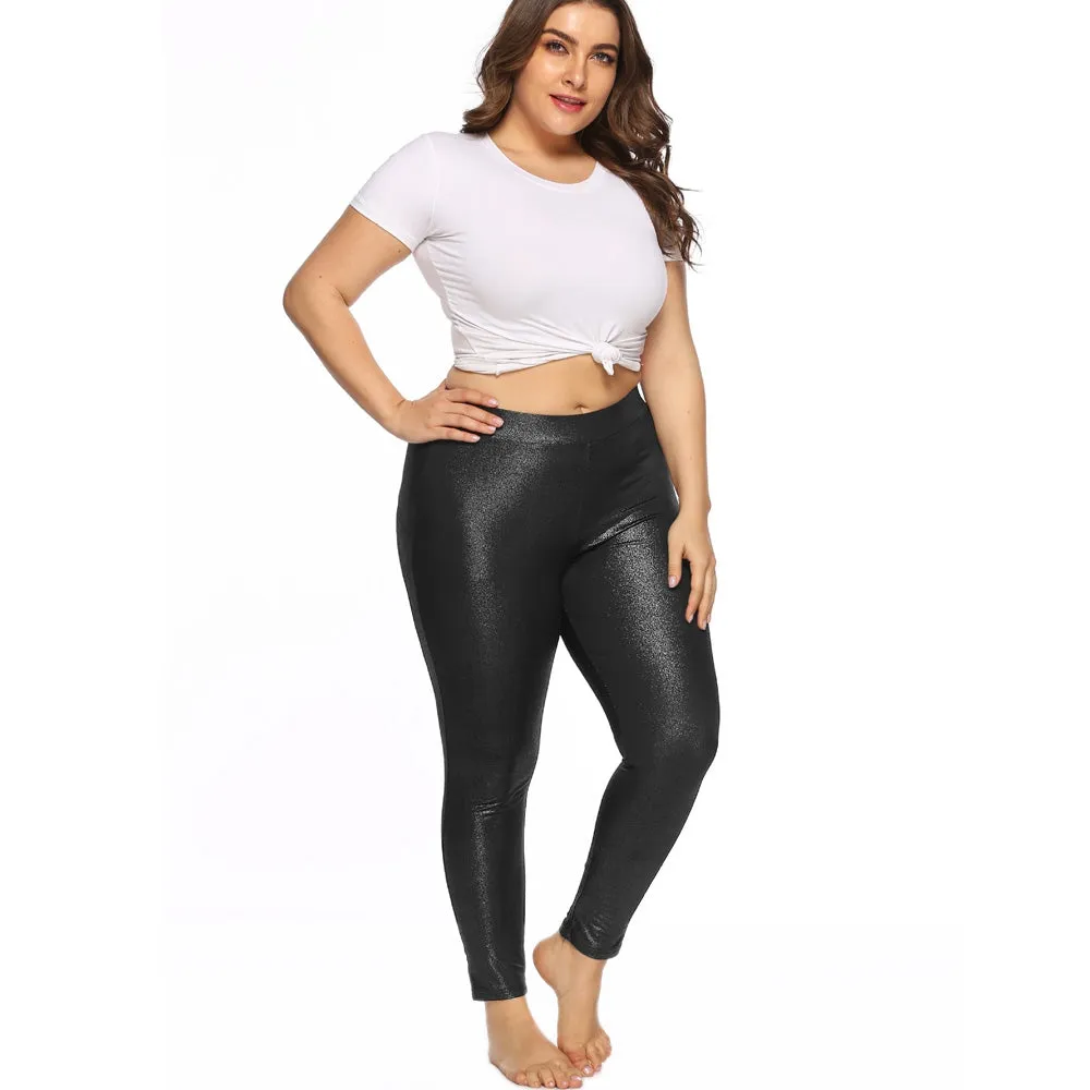 Women\'s Plus Size Capri Leggings Stretch Glistening  Trim Soft Tights NightClub Pants