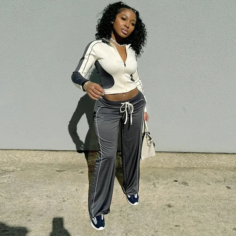 Women's "Color Patched" Tracksuit Two-Piece Set – Sporty Stylish for Spring/Autumn/Winter