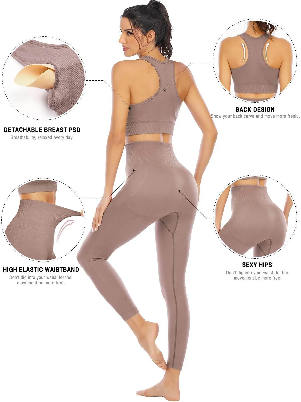 Workout Sets for Women 2 Piece High Waisted Seamless Leggings with Padded Stretchy Sports Bra Sets Yoga Outfit Jogging Gym Clothes(NA007M- Lotus root purple)
