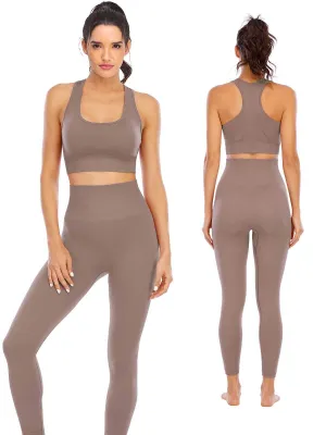 Workout Sets for Women 2 Piece High Waisted Seamless Leggings with Padded Stretchy Sports Bra Sets Yoga Outfit Jogging Gym Clothes(NA007M- Lotus root purple)