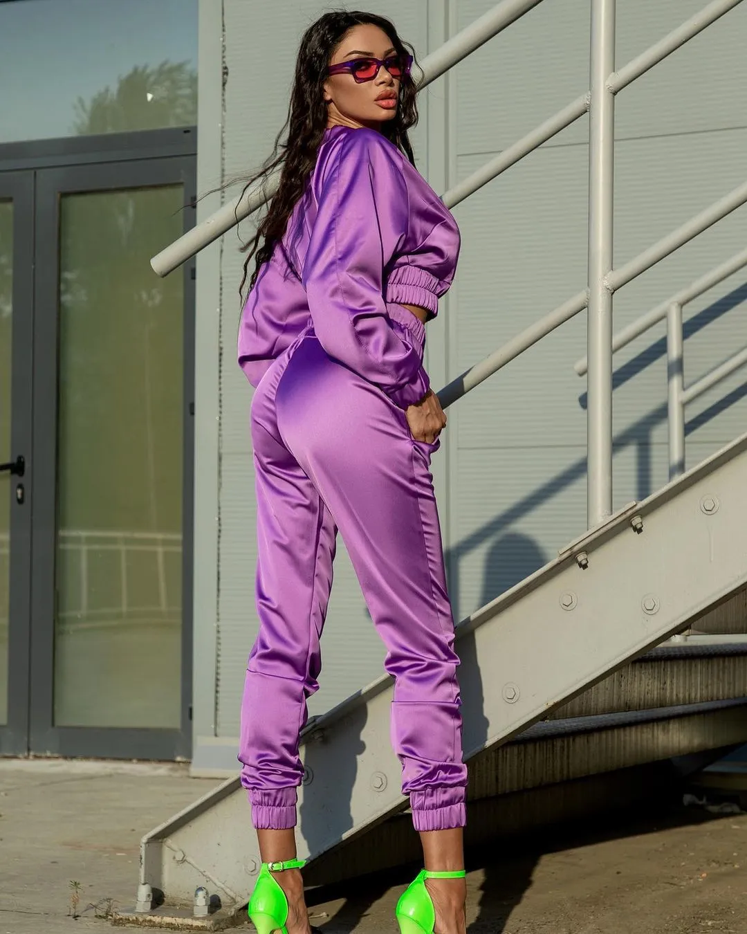 Zipper fashion sports two-piece suit（AY1576）