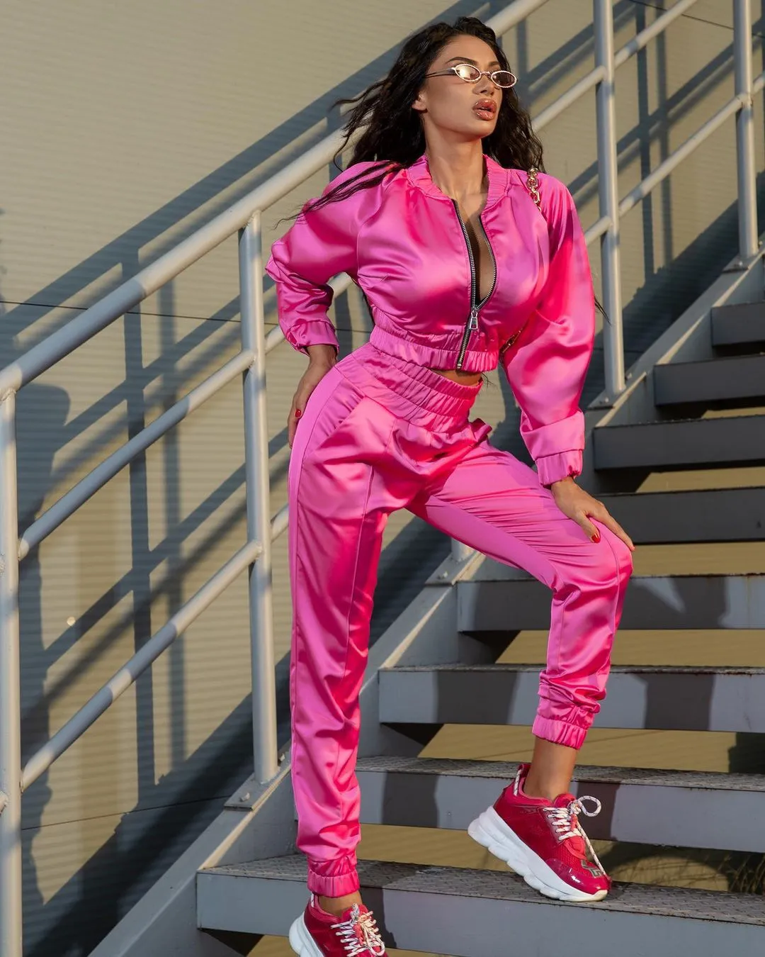 Zipper fashion sports two-piece suit（AY1576）